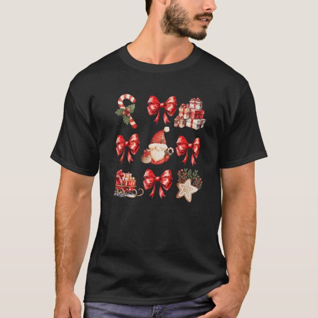 T-shirt Cute Coquette Bows Christmas Santa Gingerbread Can (Devant)