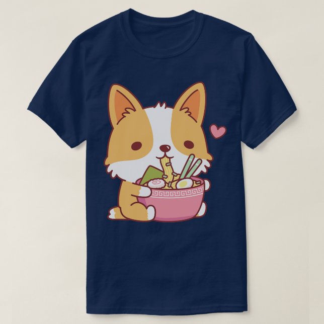 T-shirt Cute Corgi Chien Manger Japonais Ramen nouilles (Design devant)