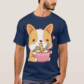 T-shirt Cute Corgi Chien Manger Japonais Ramen nouilles