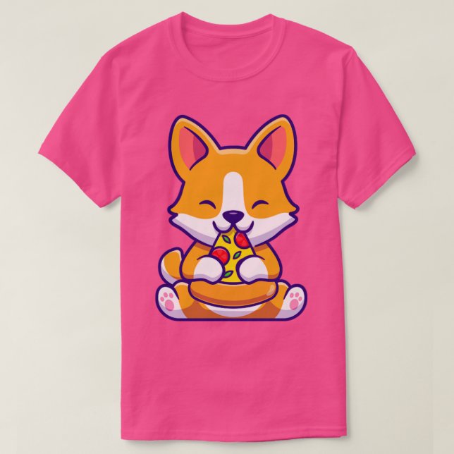 T-shirt Cute Corgi Chien Manger Pizza (Design devant)