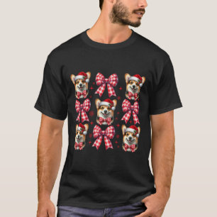 T-shirt Cute Corgi Chien Rouge Plaid Coquette Bow Noël Pou