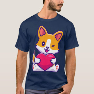 T-shirt Cute Corgi Chien tenant Caricature Coeur