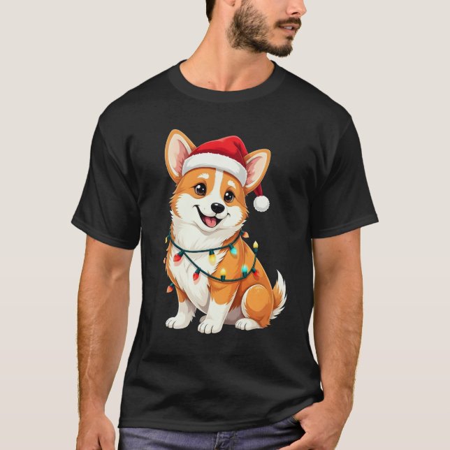 T-shirt Cute Corgi Christmas Santa Pet Dog Lover  (Devant)