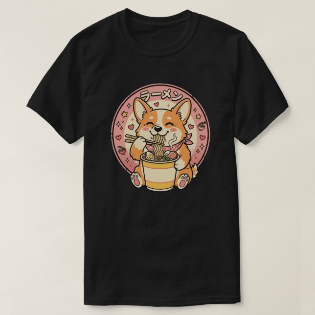 T-shirt Cute Corgi Eating Ramen Kawaii Japanese Noodle  (Design devant)
