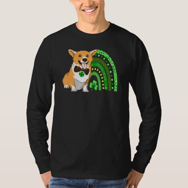 T-shirt Cute Corgi Leprechaun Rainbow Shamrock St Patrick (Devant)