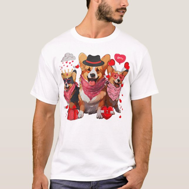 T-shirt Cute Corgi Saint Valentin Coeur animal chien anima (Devant)
