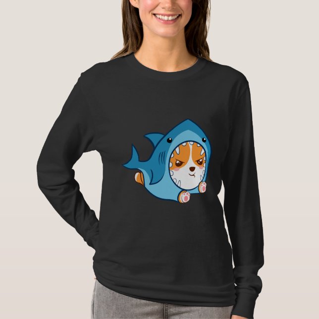 T-shirt Cute Corgi Shark (Devant)