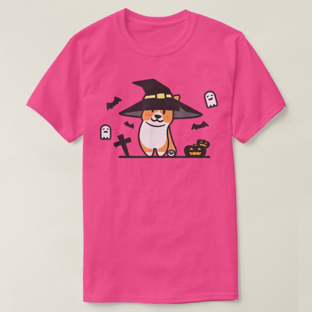 T-shirt Cute Corgi Sorcière Éffrayante Fantôme Citrouille  (Design devant)