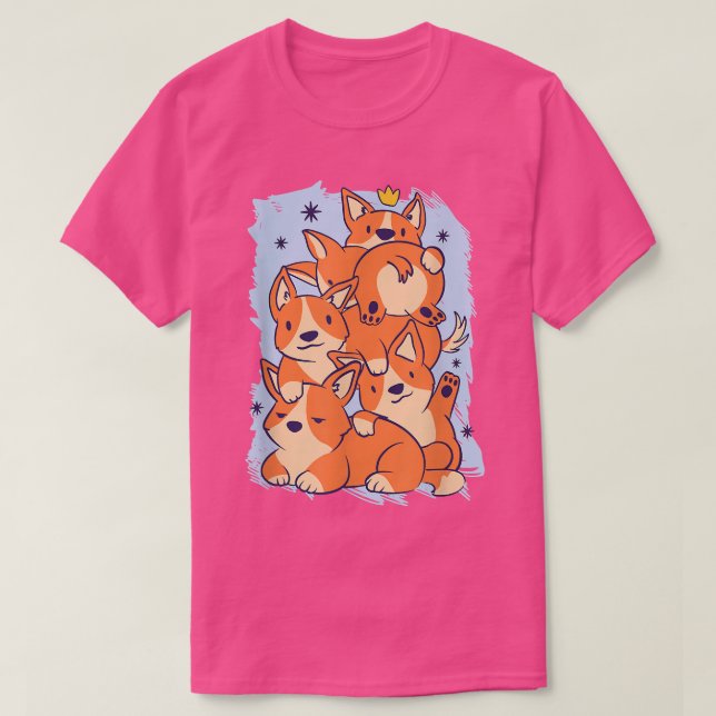 T-shirt Cute Corgi Stack Cartoon Dog Pet Adorable  (Design devant)