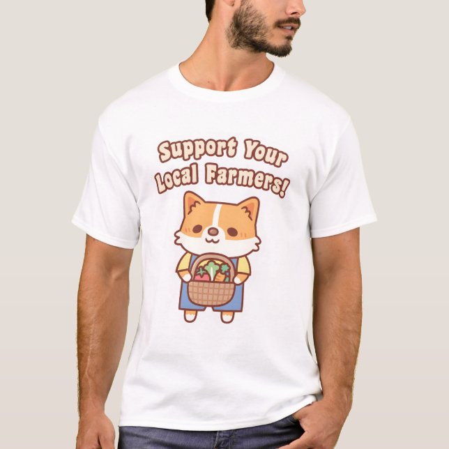 T-shirt Cute Corgi With Vegetables Support Your Local Farm (Devant)