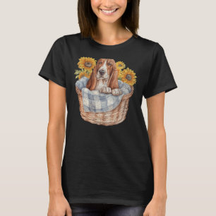 T-shirt Cute Cottagore Basset Hound Chien Sunflower Nature