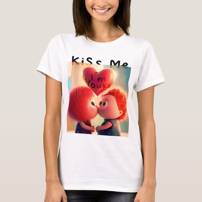 T-shirt Cute Couple Valentine (Kiss Me) (Devant)