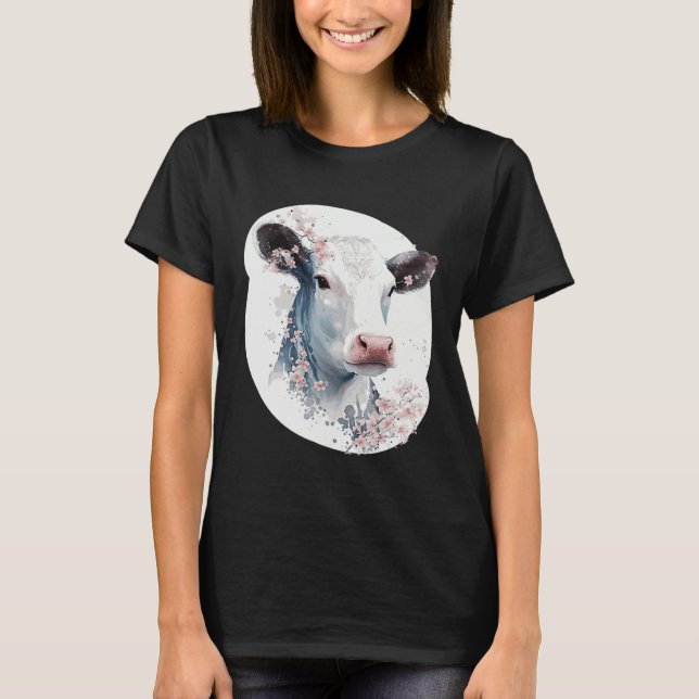 T-shirt Cute Cow Cherry Blossom Japanese Sakura Farming Co (Devant)