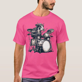 T-shirt Cute Cow Jouer Drums Vaches Drummer Musique
