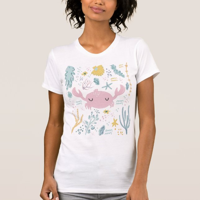 T-shirt Cute Crabe Pastel Sous L'Océan Art Thématique (Devant)