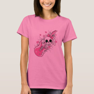 T-shirt Cute crâne avec guitare rose