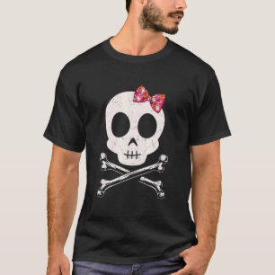 T-shirt Cute Crâne Et Crossbones Cravate Bow Rose Hallowee
