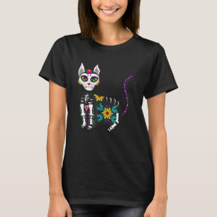 T-shirt Cute Crâne Sucre Mexicaine Chat Halloween Jour De