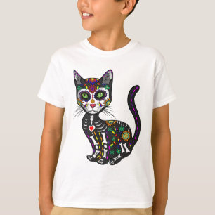 T-shirt Cute Crâne Sucre Mexicaine Chat Halloween Jour De