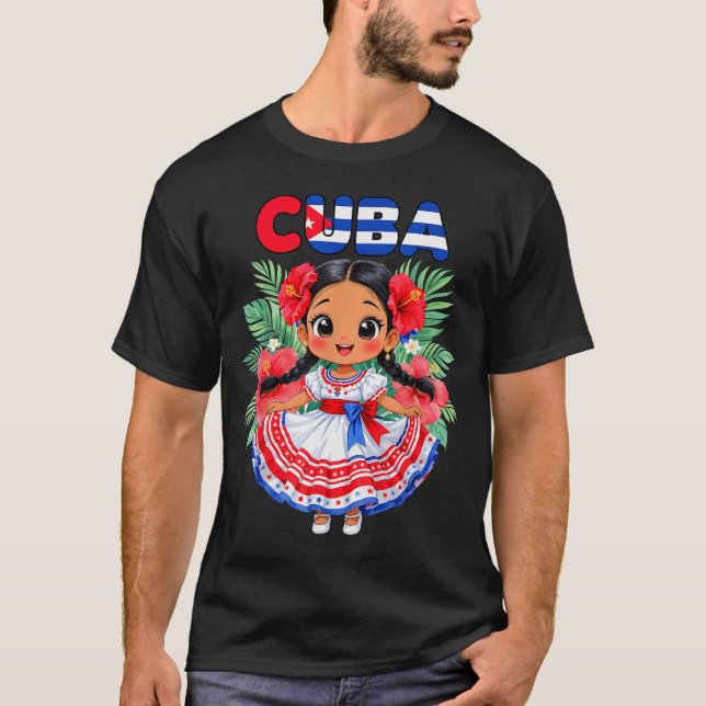 T-shirt Cute Cuba Cuban Girl Traditional Dress Trocal Flow (Devant)