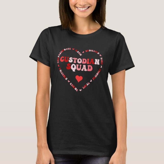 T-shirt Cute Custodian Squad Valentines Day Heart (Devant)