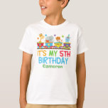 T-shirt Cute Custom Circus Animal Train 5th Birthday Kids<br><div class="desc">This adorable circus animal birthday themed outfit features zoo animals out on a safari. The train contains a giraffe,  elephant,  tiger,  and a cute hippo above the text's My 5th Birthday written in orange,  green,  red,  and blue colors. Personalize with your child's name for a todler turning 5.</div>
