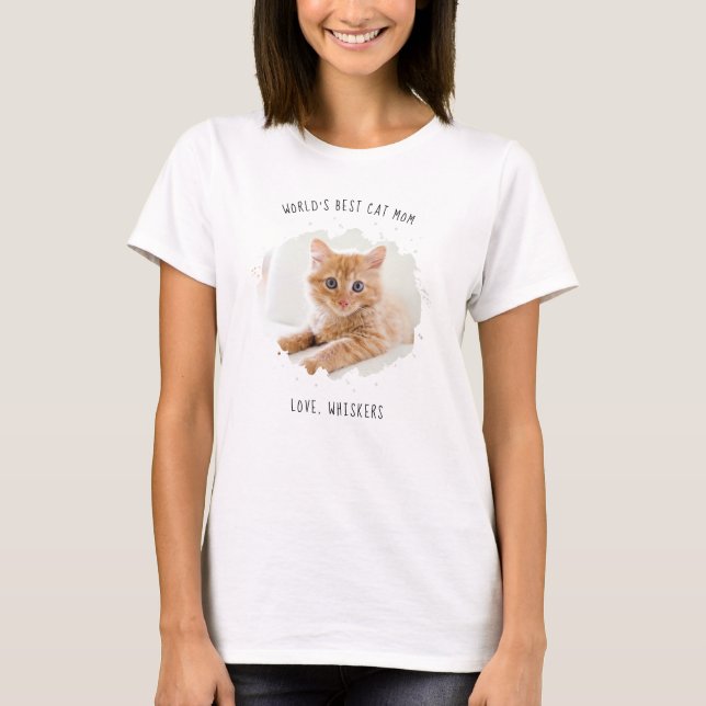 T-shirt Cute Custom Pet Photo Splash World's Best Cat Mom (Devant)