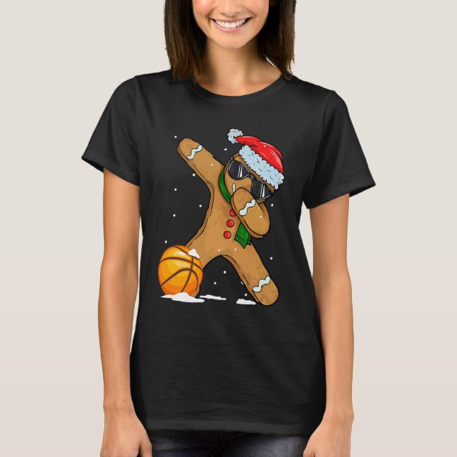 T-shirt Cute Dabbing Christmas Gingerbread Basketball (Devant)