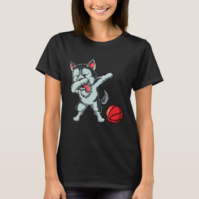 T-shirt Cute Dabbing Siberian Husky Dog Dab Bball Basketba (Devant)