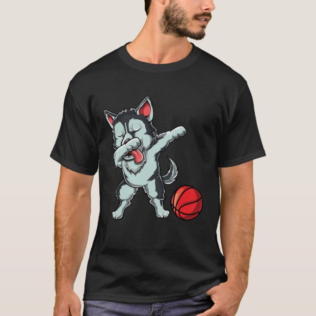 T-shirt Cute Dabbing Siberian Husky Dog Dab Bball Basketba (Devant)