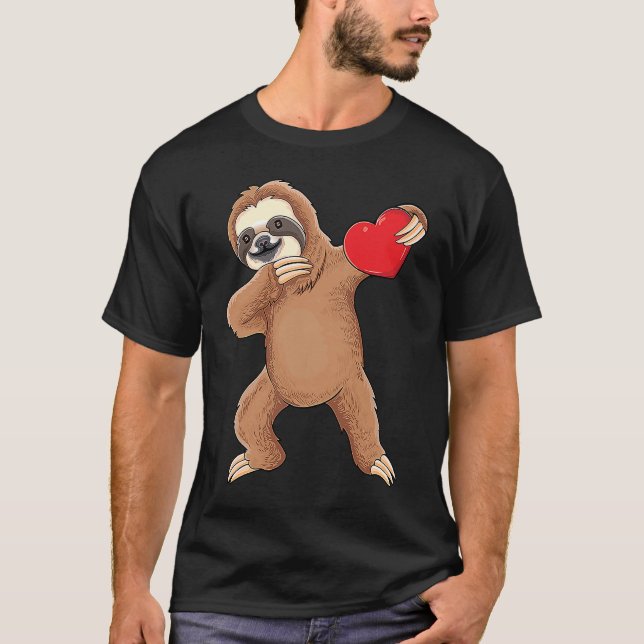T-shirt Cute dabbing sloth holding heart love sloth valent (Devant)