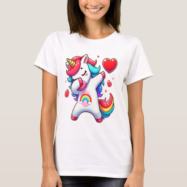T-shirt Cute Dabbing Unicorn Holt Coeur - Rainbow Love (Devant)