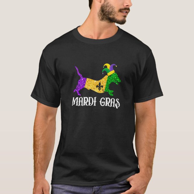T-shirt Cute Dachshund Dog Lover Mardi Gras Party Jester M (Devant)
