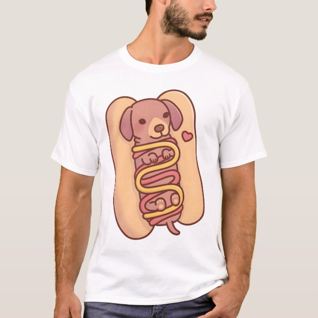 T-shirt Cute Dachshund Hotdog Bun (Devant)