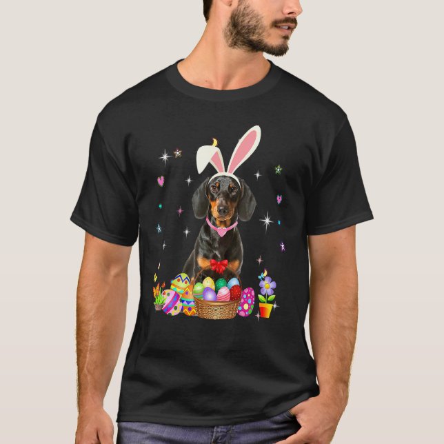 T-shirt Cute Dachshund Jour de Pâques Oeufs de lapin Costu (Devant)