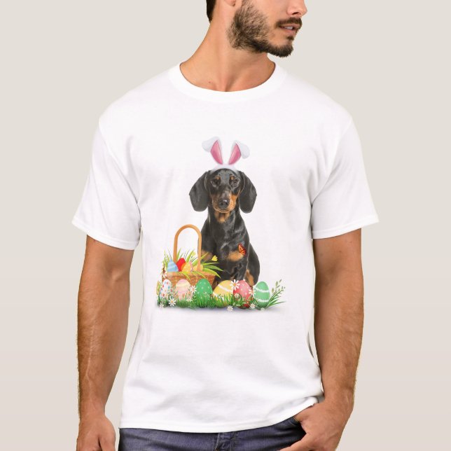 T-shirt Cute Dachshund Jour de Pâques Oeufs de lapin Costu (Devant)