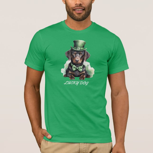 T-shirt Cute Dachshund Puppy St. Patrick's Day Lucky Dog W (Devant)