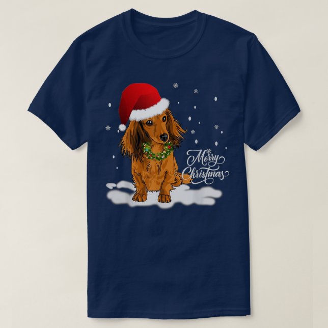 T-shirt Cute Dachshund Wreath Santa Hat Joyeux Noël Sn (Design devant)