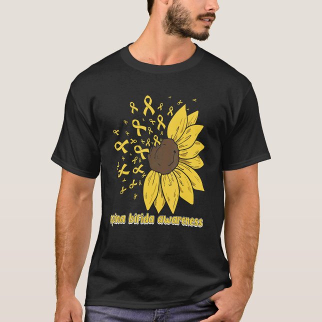 T-shirt Cute Daisy Butterfly Yellow Ribbon Spina Bifida Aw (Devant)