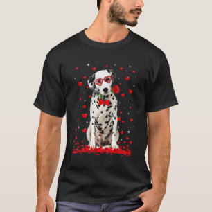 T-shirt Cute Dalmatie Lunettes de chien Fleur de coeur Val