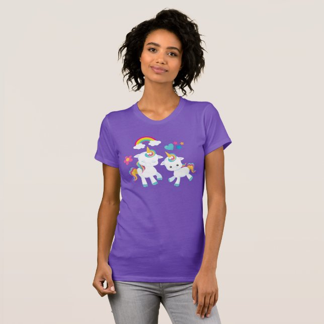 T-shirt Cute Dancing Unicornes Magique Arc-en-ciel & Étoil (Devant entier)