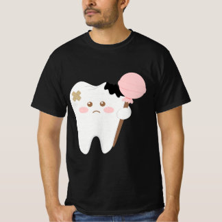 T-shirt Cute decayed tooth cartoon holding lollipop funny