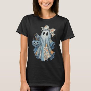 T-shirt Cute Denim Ghost Avec Floral Bow Halloween Aesthet