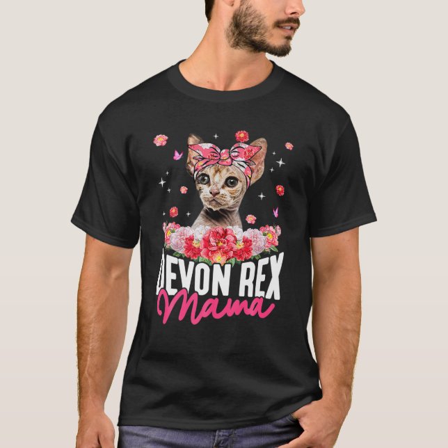 T-shirt Cute Devon Rex Mama Fleur Bandana Amoureux des cha (Devant)