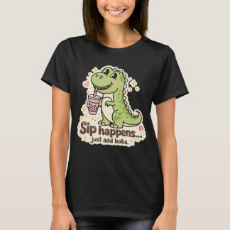 T-shirt Cute Dino drinking bubble tea, boba tea