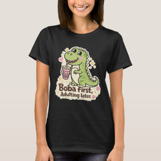 T-shirt Cute Dino drinking bubble tea, boba tea