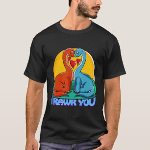 T-shirt Cute Dino I Rawer You Brachiosaurus Love Heart Val