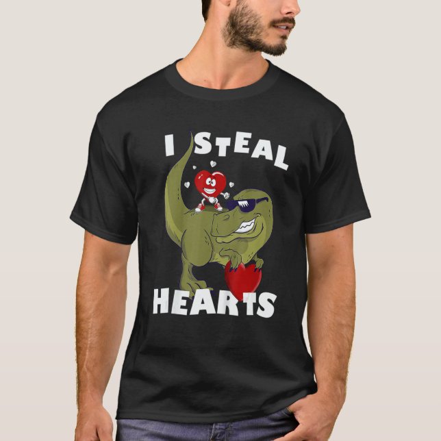 T-shirt Cute Dino Kids I Steal Heart Little Boys Valentine (Devant)