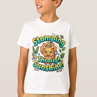 T-shirt Cute Dinosaure Marchant Dans La Sunshine |