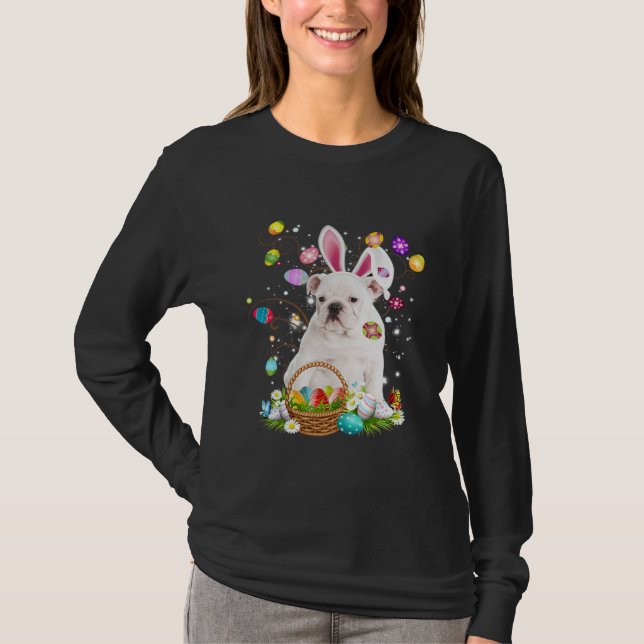 T-shirt Cute Dog English Bulldog  Easter Day Egg Hunting (Devant)